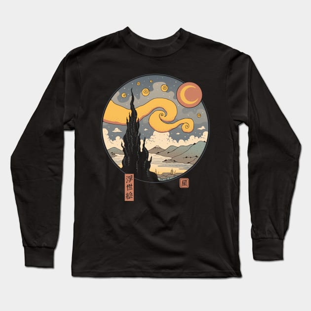 Starry Night in Edo Back Print Long Sleeve T-Shirt by Vincent Trinidad Art
